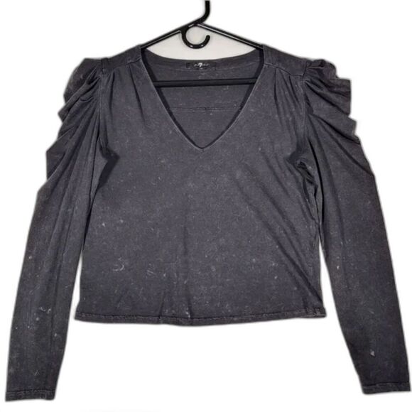 7 for All Mankind NWT Stonewash Gray Puff Shoulder Long Sleeve‎ Top Size XS - Picture 1 of 11